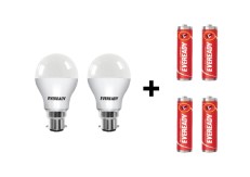Eveready B22 Base 7-Watt LED Bulb (Pack of 2) with Free 4 1015 AA carbon zinc batteries